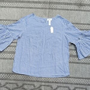 Elegant Blue Striped Blouse with Flared Sleeves